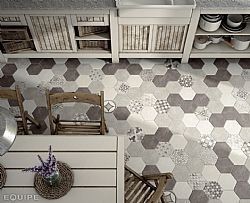 EQUIPE HEXATILE CEMENT WHITE GREY BLACK AND DECO GARDEN 17.5X20cm - ΠΟΡΣΕΛΑΝΑΤΑ ΕΞΑΓΩΝΑ