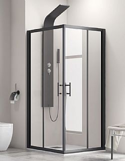 KARAG F100 NERO 90x90xY190cm - ΚΑΜΠΙΝΑ ΝΤΟΥΣΙΕΡΑΣ ΜΕ ΜΑΥΡΟ ΣΚΕΛΕΤΟ,ΔΙΑΦΑΝΟ ΚΡΥΣΤΑΛΛΟ ΚΑΤΑ ΤΩΝ ΑΛΑΤΩΝ