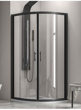 ΚΑΜΠΙΝΑ ΝΤΟΥΣΙΕΡΑΣ ΗΜΙΚΥΚΛΙΚΗ F200 NERO (90x90x190cm) - ΔΙΑΦΑΝΟ ΚΡΥΣΤΑΛΛΟ ΚΑΤΑ ΤΩΝ ΑΛΑΤΩΝ