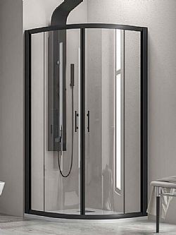 ΚΑΜΠΙΝΑ ΝΤΟΥΣΙΕΡΑΣ ΗΜΙΚΥΚΛΙΚΗ F200 NERO (90x90x190cm) - ΔΙΑΦΑΝΟ ΚΡΥΣΤΑΛΛΟ ΚΑΤΑ ΤΩΝ ΑΛΑΤΩΝ