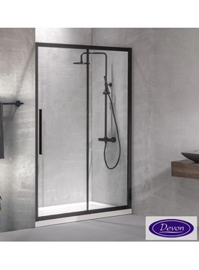 ΜΑΥΡΗ ΚΑΜΠΙΝΑ ΝΤΟΥΣΙΕΡΑΣ DEVON FLOW SLIDER 1+1 BLACK MATT SLF130C-400 (127-131 cm) - ΚΡΥΣΤΑΛΛΟ ΚΑΤΑ ΑΛΑΤΩΝ